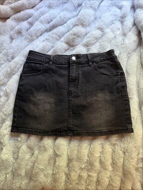 SHEIN Black Washed Denim Mini Skirt